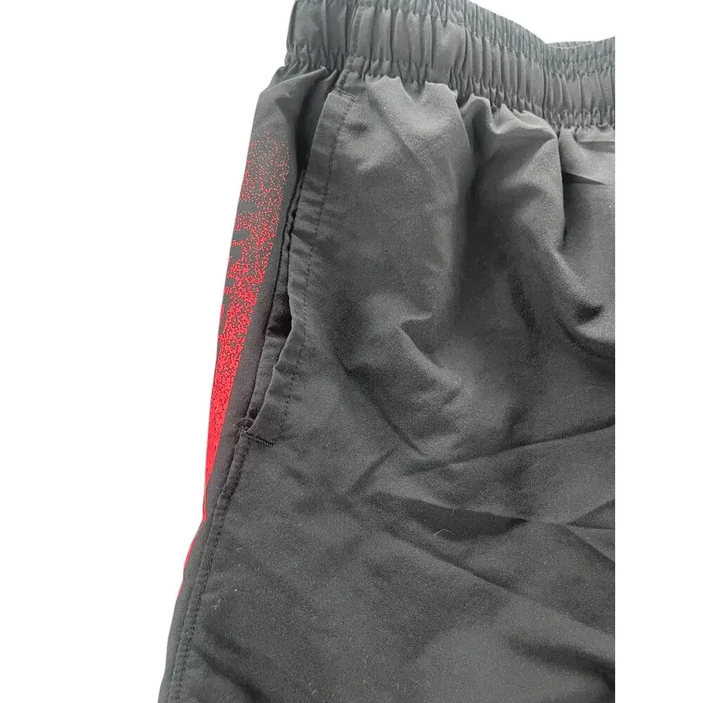 Under Armour Boys Black Red Athletic Workout Loose Fit Shorts Youth Size Large